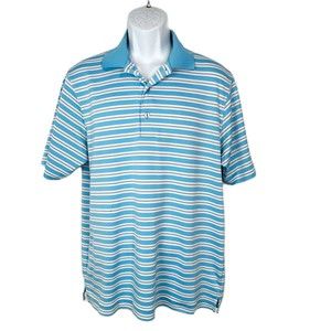 Page & Tuttle Golf Polo Shirt Men Medium Blue White Striped Short Sleeve